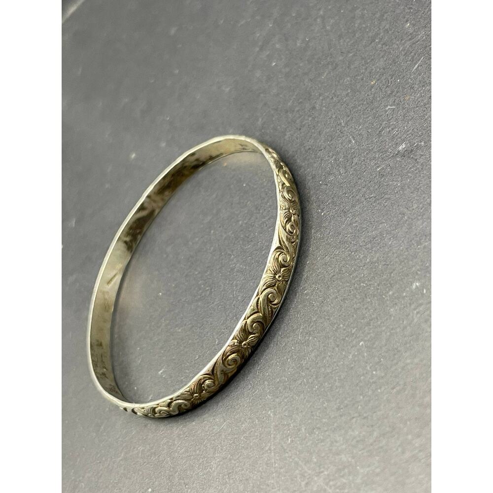Scara 925 Sterling Silver Bangle Bracelet Engraved Floral Scroll Vintage - Picture 2 of 7